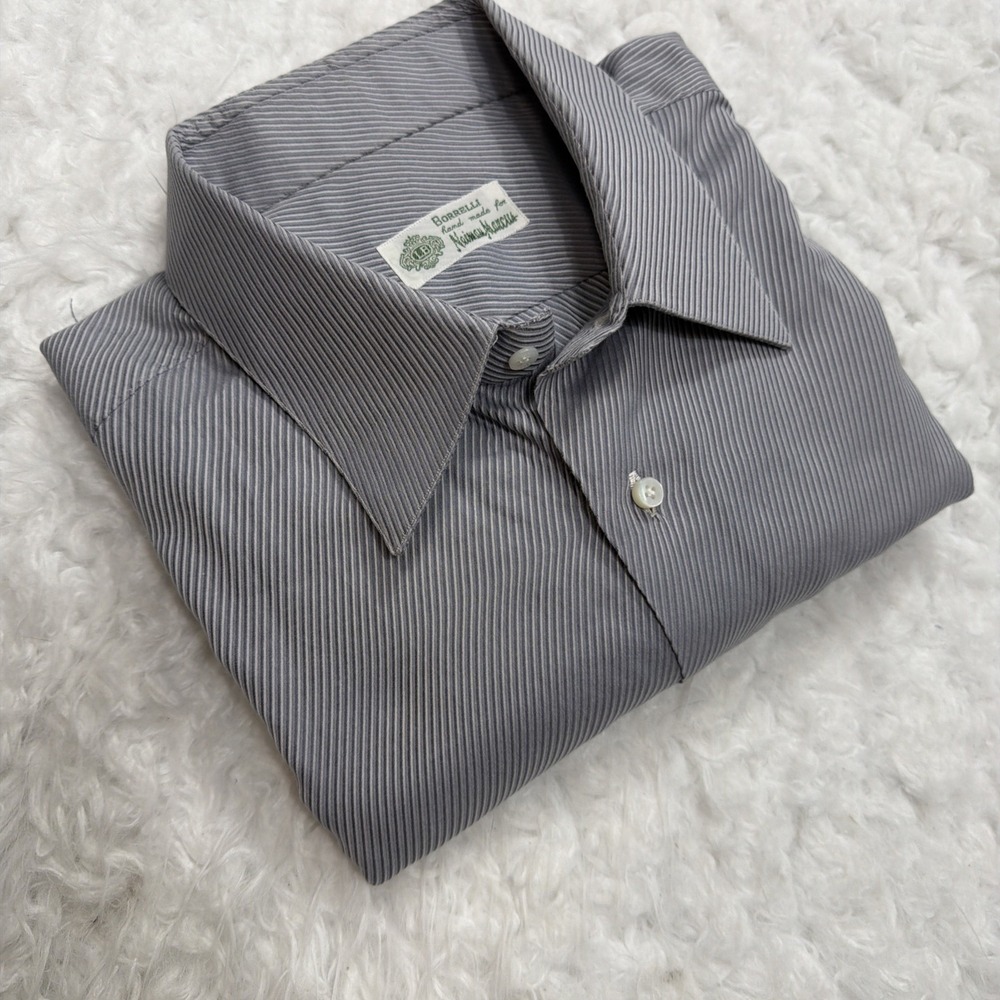 BORRELLI X Neiman Marcus Spread Collar Stripe Dress Shirt Gray Men Large Italy